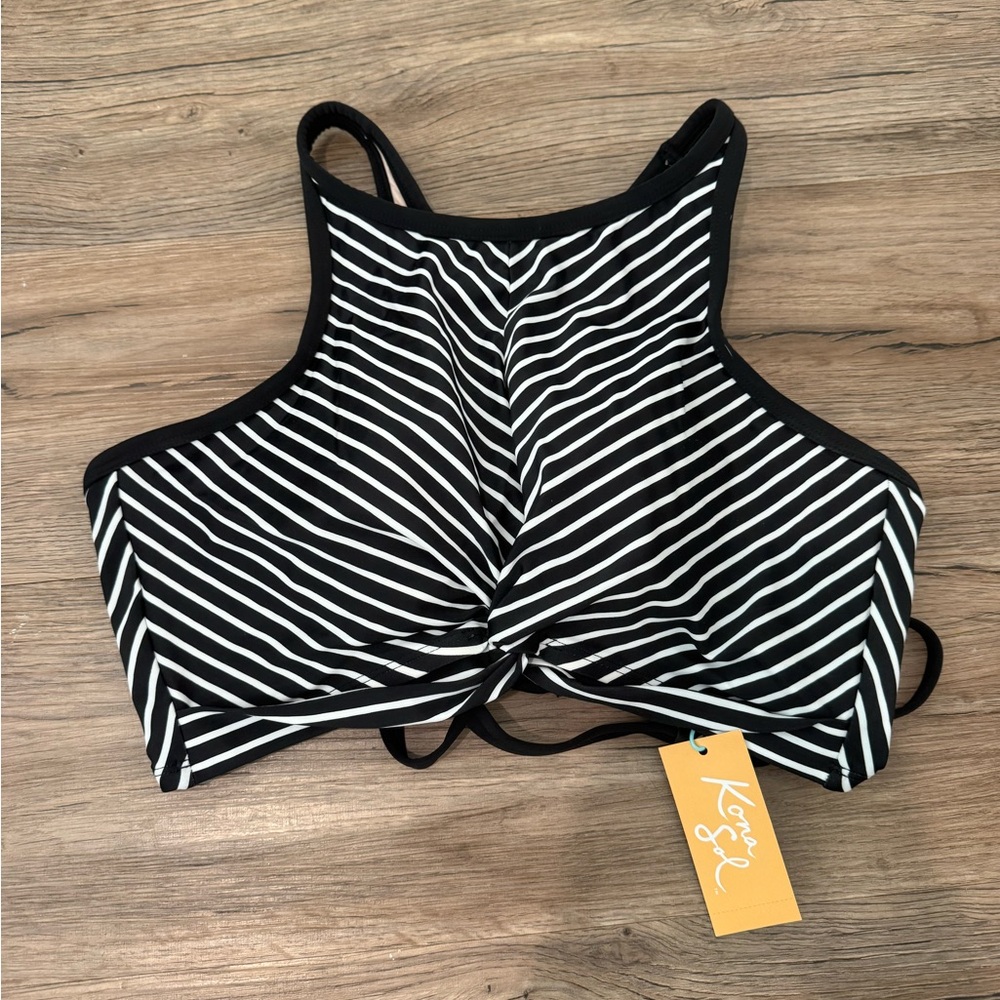 Black and White Striped Bikini Top